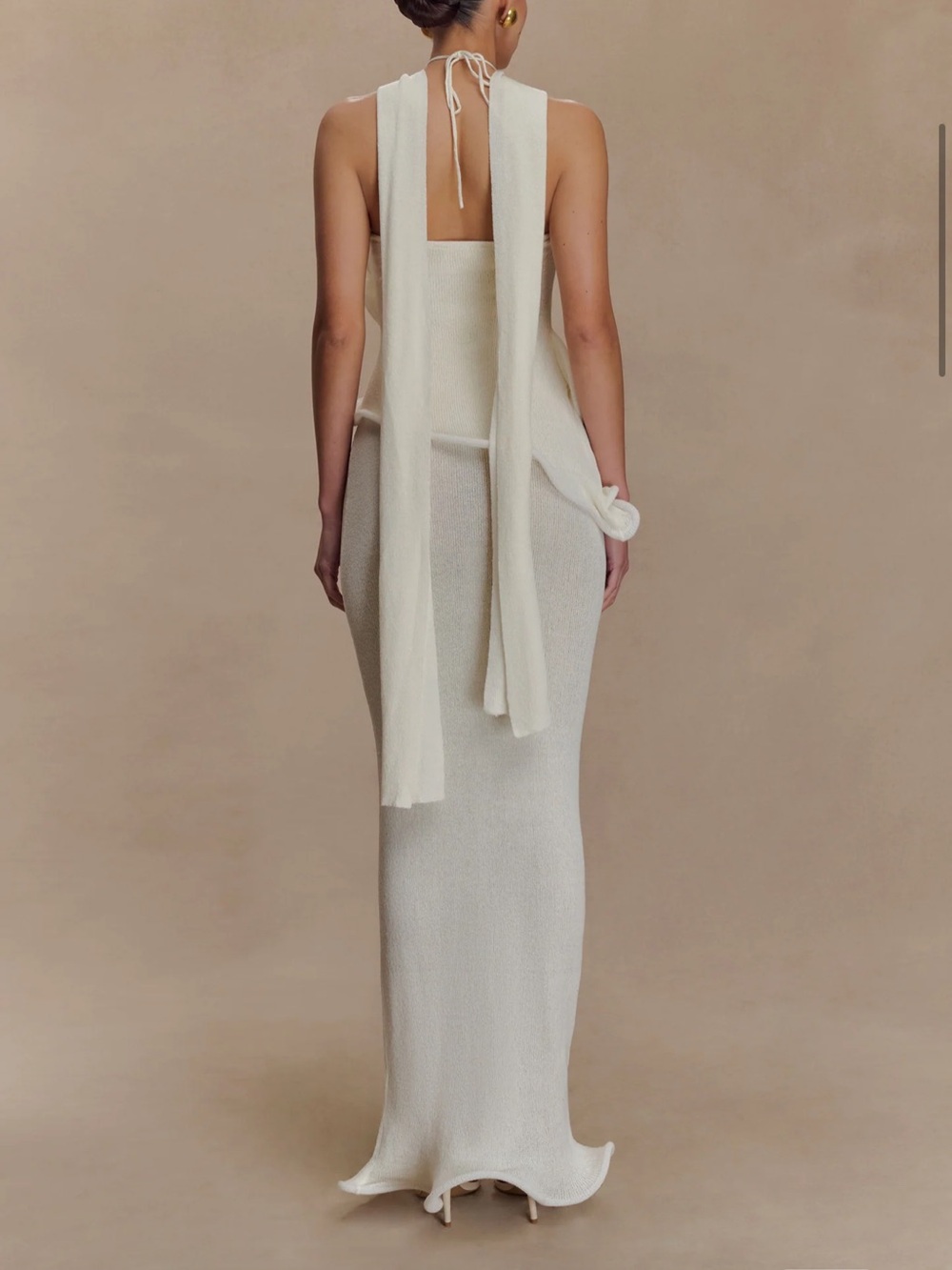 Meshki Cream Sculpted Halter Maxi Dress - Picture 3 of 6